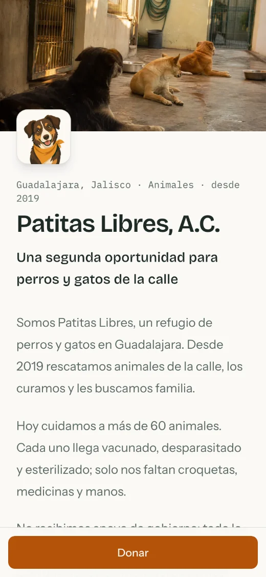 Página pública de una causa en el celular